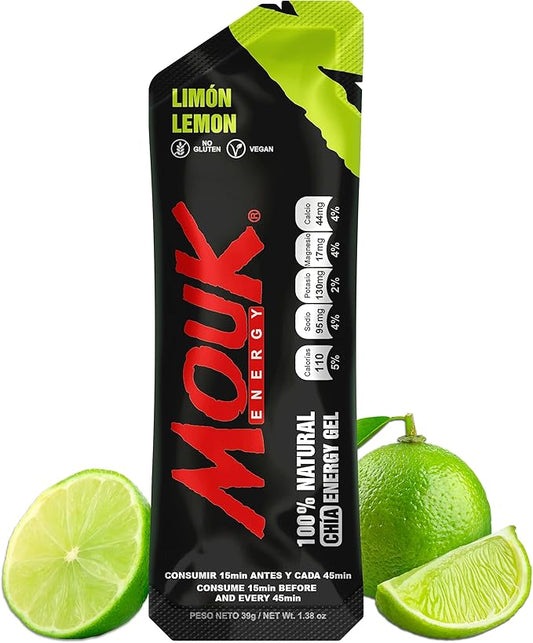 MOUK Energy Workout & Sports Nutrition Energy Gel - Lemon Flavor All Natural with Whole Chia Seeds | Easy Digestion, Vegan, Gluten Free, Essential Electrolyte | 1.38 Ounce (Pack of 10)
