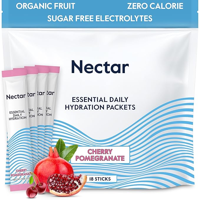 Nectar Hydration Packets - Electrolytes Powder Packets - No Sugar or Calories - Organic Fruit Liquid Daily IV Hydrate Packets for Dehydration Relief and Rehydration (Cherry Pom 18 Pack)
