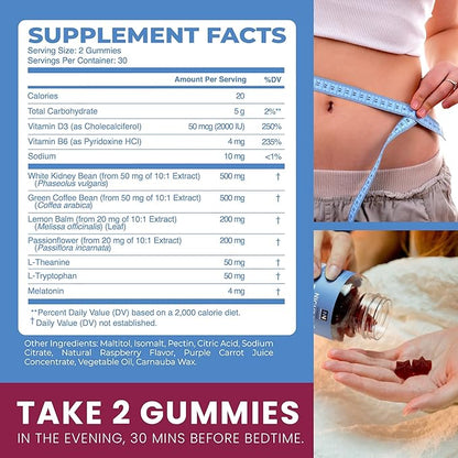 Night Time Fat Burner Gummies, Sleep Support & Weight Loss Supplement | Slimming Hunger Suppressant & Metabolism Booster, Shred Belly Fat While You Sleep | Nighttime Diet Gummies for Women & Men 60ct