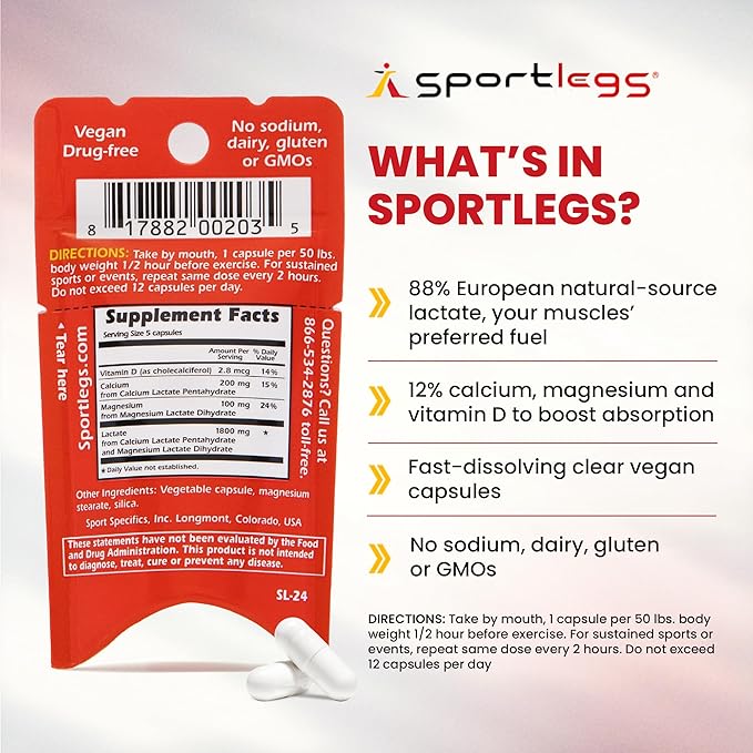 SPORTLEGS Fast Fitness Boost Pre Workout Lactic Acid Supplement, Sports Endurance Fuel - 5-Cap Packet, Trial Pack of 3