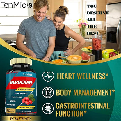 Berberine Extract Capsules, 4 Months Supply & Ceylon, Milk Thistle, Turmeric, Black Pepper | Immune Function Supports, Weight Management Supplements