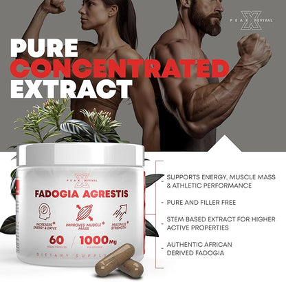 Fadogia Agrestis 1000mg Per Serving Supplement - Potent Extract to Increase Energy, Athletic Performance & Muscle Mass - Supplements, Made in The USA (60 Capsules)