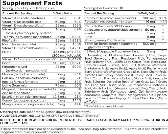 Ultimate Multivitamin Multimineral and Superfood with 42 Fruit and Vegetable Blend, 60 Count