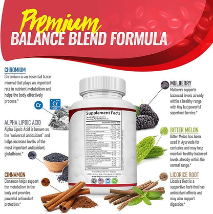 Premium Natural Complex Supplement – Natural 20 Herbs and Vitamins with Cinnamon Non-GMO Vegan, for Men Women, 60 Capsules