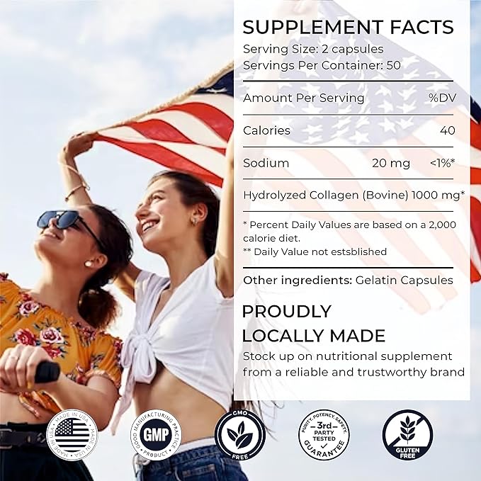 SIRUNES Bovine Collagen Supplements for Men and Women I Hydrolyzed Grass Fed Bovine Collagen Peptides Dietary Supplement for Joint, Nerve & Bone Support - Non-GMO, Anti-Aging - 100 Capsules