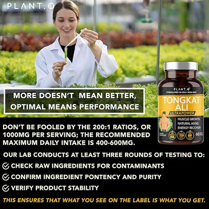 Tongkat Ali Ultrapower - Longjack Extract Supplement for Stamina, Strength, Endurance, Lean Muscle Growth & Recovery - Men's Pre Workout Supplement 60 Capsules Non GMO