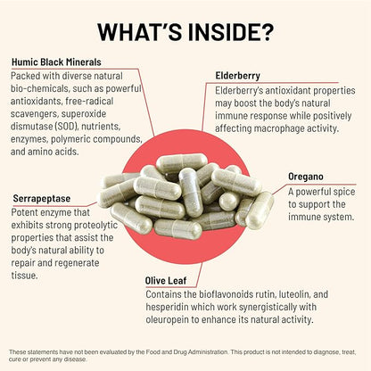 Mountain Peak Nutritionals Immuni-V - Immune System & Whole Body Support Supplement - Natural Antioxidant Booster with Humic Acid, Olive Extract, & Elderberry (60 Vegetarian Capsules)