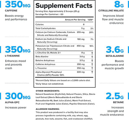 LEGION- All Natural Nitric Oxide Preworkout Drink to Boost Energy, Creatine Free, Naturally Sweetened, Beta Alanine, Citrulline, Alpha GPC (Strawberry Kiwi)