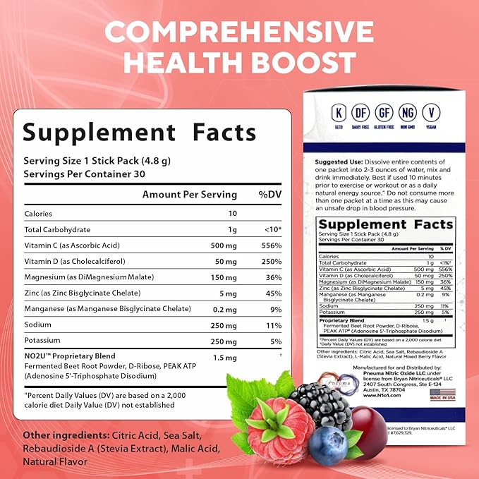 N.O. Beetz Nitric Oxide Supplement | Enhance Hydration, Cellular Energy & Nitric Oxide Production | Beet Benefits Without The Taste | Flavorful & Fresh | 30 Servings