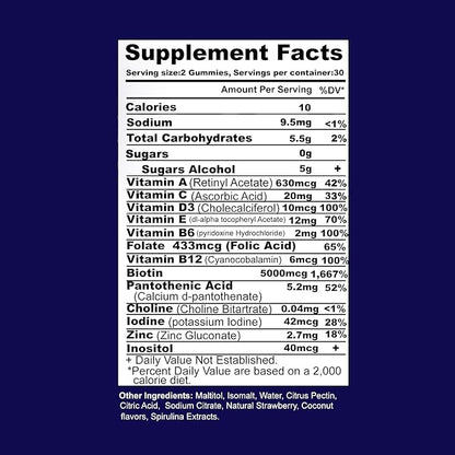 Hair Skin and Nails Gummies 60 Count - Supports Healthy Hair, Nails - Biotin 5000MCG, Vitamins for Men & Women, Stronger Nails, Healthy Skin, Hair Growth, Vegan, High Potency