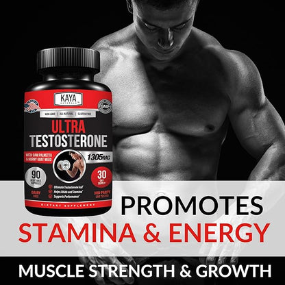 Kaya Naturals Ultra Testosterone - Men's Testosterone Booster with Tongkat Ali, Horny Goat Weed, Tribulus - Natural Workout Supplement for Energy, Stamina, and Strength Booster - 90 Count
