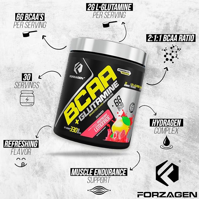 Forzagen BCAAS Amino Acids Powder with Glutamine BCAA Powder, Branched Chain Amino Acids Supplements Powder, BCAA Lean Energy Pre Workout - Post Workout Muscle Recovery Powder, 30 Servings