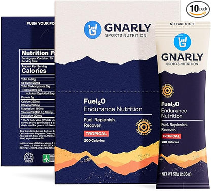 Gnarly Nutrition Fuel2O Electrolyte Powder Packs - Fuel 2O Endurance Nutrition, Electrolyte Solution, Fuel, Replenishment, and Recovery - Tropical, 10-Pack