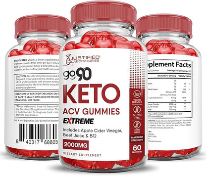 Go 90 Keto ACV Gummies Extreme 2000MG Go90 Keto Gummies Apple Cider Vinegar Formulated with Pomegranate Beet Juice Powder B12 Vegan Non GMO 60 Gummys