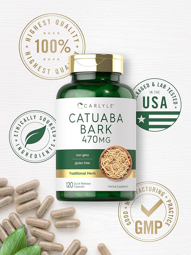Carlyle Catuaba Bark Extract | 470mg | 120 Capsules | for Men and Women | Non GMO and Gluten Free