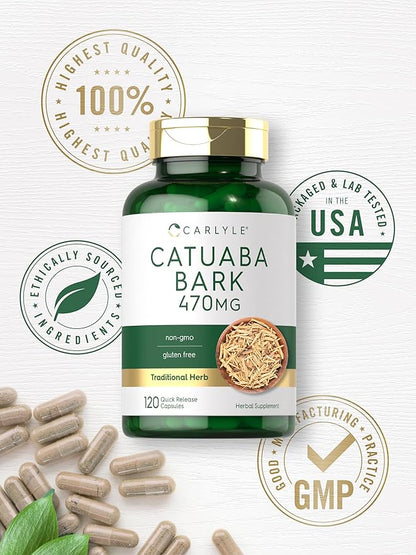Carlyle Catuaba Bark Extract | 470mg | 120 Capsules | for Men and Women | Non GMO and Gluten Free