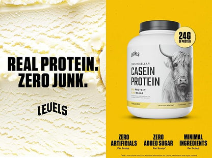 Levels 100% Micellar Casein Protein, Hormone Free, Vanilla Bean, 4LB