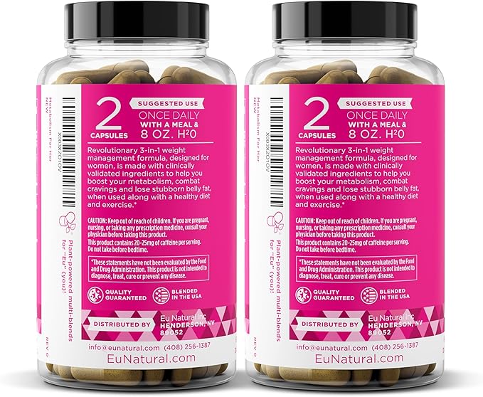 Metabolism for Her - Weight Loss Pills for Women - Appetite Suppressant, Fat Burner, Metabolism Booster - Combat Cravings & Lose Belly Fat - Berberine, Chromium Picolinate & Guarana - 120 Veg Capsules