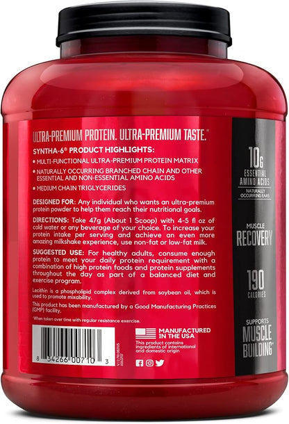 BSN SYNTHA-6 Whey Protein Powder with Micellar Casein, Milk Protein Isolate Powder, Vanilla Ice Cream, 48 Servings (Packaging May Vary)