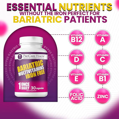 Procare Health Bariatric Multivitamin with Iron Free (30 Fast Dissolving Veggie Capsule) - Bariatric Vitamins for Gastric Sleeve & Gastric Bypass, Bariatric Multivitamin Without Iron (1 Month Supply)*
