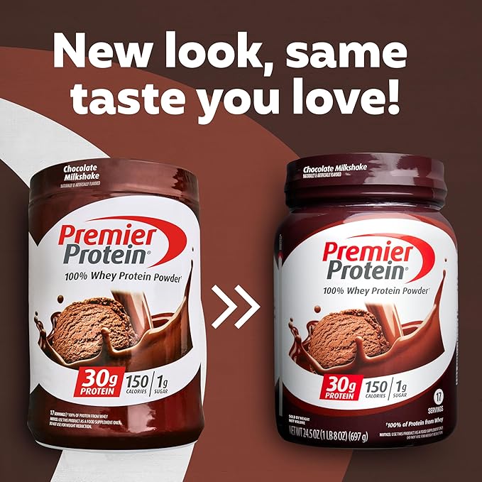 Premier Protein Powder, Chocolate Milkshake, 30g Protein, 1g Sugar, 100% Whey Protein, Keto Friendly, No Soy Ingredients, Gluten Free, 17 Servings, 24.5 Ounce (Pack of 1)