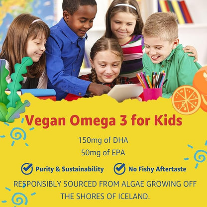 Kids Multivitamin Gummies with Iron, Vegan Omega 3 (EPA/DHA), Probiotics, Kids Vitamin A, C, D, E & Zinc for Immune Support, Multivitamin for Kids 4+, Sugar Free, Gluten Free, Fruit Flavor, 60 Counts