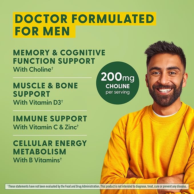 MegaFood Men's Advanced Multivitamin for Men - Doctor -Formulated - Choline, Vitamin B12, Vitamin D, Vitamin C & Zinc - Brain Health & Immune Support - Non-GMO - Vegetarian - 60 Tabs (30 Servings)