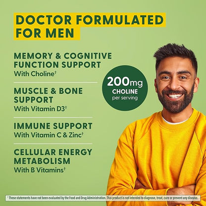 MegaFood Men's Advanced Multivitamin for Men - Doctor -Formulated - Choline, Vitamin B12, Vitamin D, Vitamin C & Zinc - Brain Health & Immune Support - Non-GMO - Vegetarian - 120 Tabs (60 Servings)