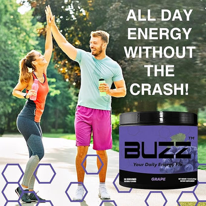 Morning Buzz Energy Powder Grape Drink - Energy Boost Drink Mix - Sugar-Free Energy with Antioxidants - Morning Kickstart and Sports Nutrition Endurance Product