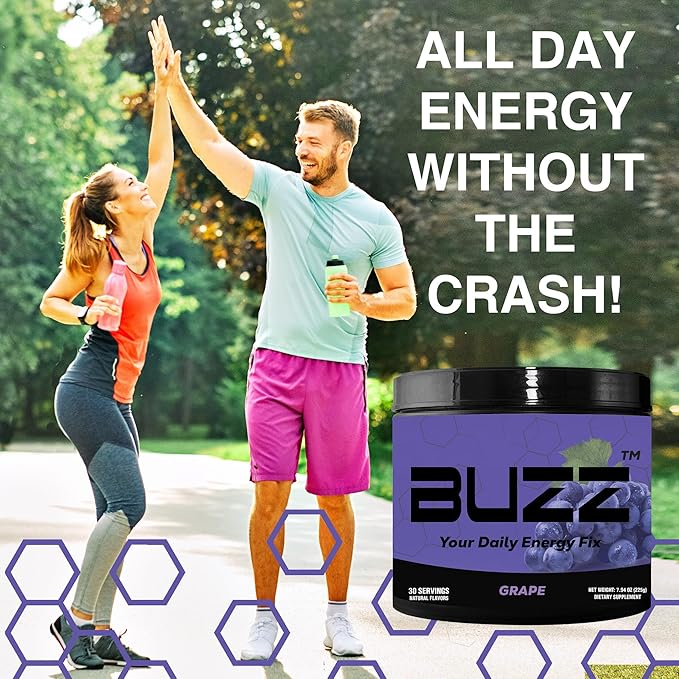 Morning Buzz Energy Powder Grape Drink - Energy Boost Drink Mix - Sugar-Free Energy with Antioxidants - Morning Kickstart and Sports Nutrition Endurance Product