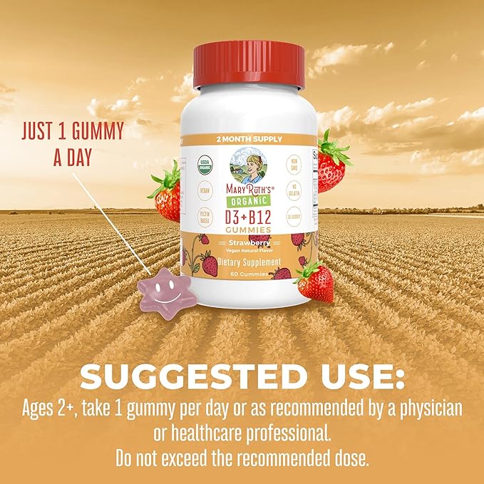 MaryRuth Organics's Vitamin D3 B12 Gummies | USDA Organic | 2 Month Supply | Vitamin D & B12 Vitamin Supplements for Adults & Kids | Bone Health | Healthy Energy Levels | Non-GMO | 60 Servings
