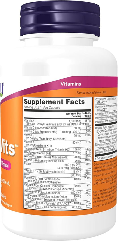 NOW Foods Supplements, Daily Vits™ with Fruit & Veggie Blend, Lutein and Lycopene, 120 Veg Capsules