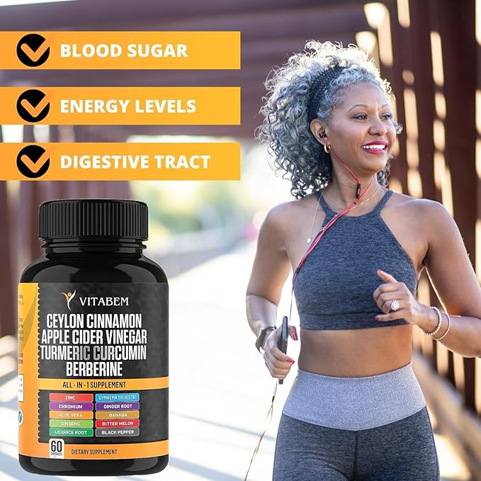 Ceylon Cinnamon Capsules 3000mg Turmeric 3000mg Apple Cider Vinegar 3000mg Ginseng 2000mg Aloe Vera 2000mg Berberine Supplement 1200mg + Banaba | Bitter Melon | Ginger Root - 60 Count (Pack of 2)