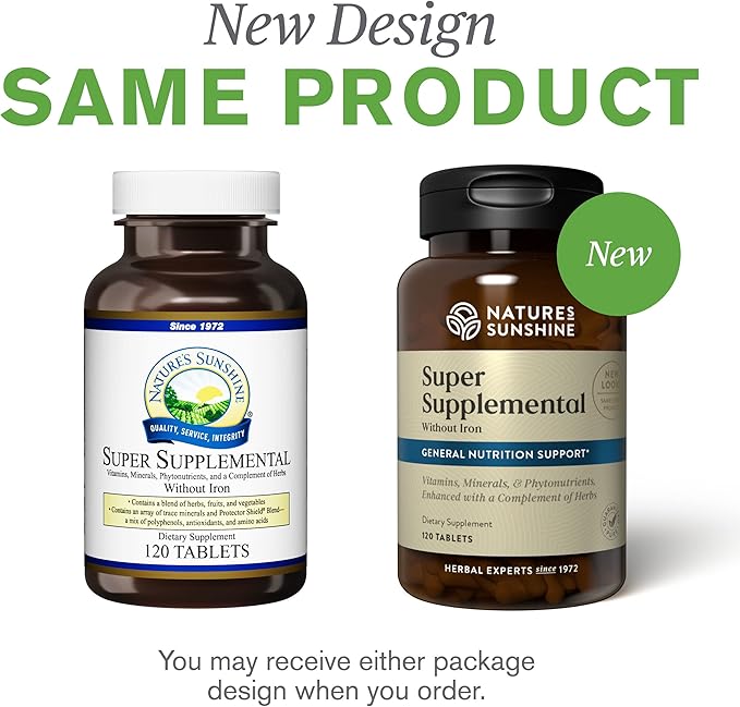 Nature's Sunshine Super Supplemental w/o Iron, 120 Tablets | Multivitamin for Men and Women Provides Vitamins, Minerals, Amino Acids, Herbs, Fruit Powders, Veggie Powders, and Carotenoids