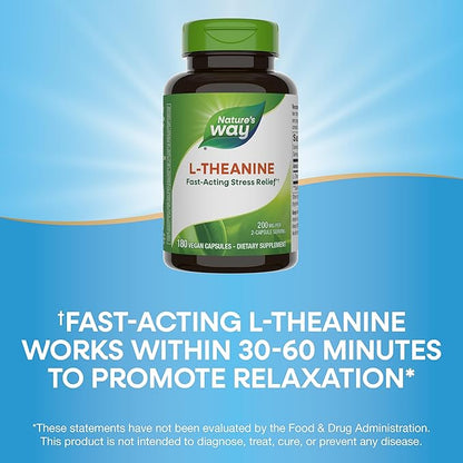 Nature's Way L-Theanine, Stress Support*, Promotes Relaxation*, 200 mg per 2-Capsule Serving, Vegan, 180 Capsules (Packaging May Vary)