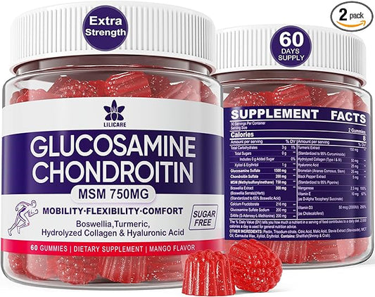 Glucosamine Chondroitin Gummies with MSM, Boswellia Turmeric & Hyaluronic Acid, Extra Strength Joint Support Supplement for Joint Mobility, Comfort, Flexibility, Cartilage and Bone Health, 120 Cts