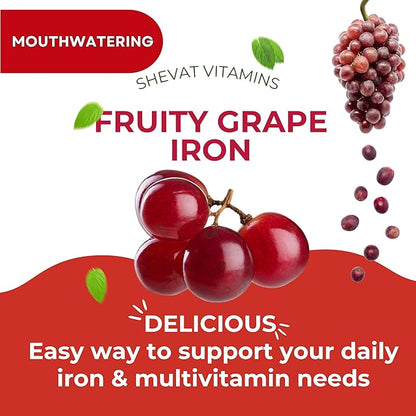 Family Iron Gummies for Women, Men & Kids– Chewable Iron Supplements for Women Anemia & Men – Kids Iron Gummies with Iron Vitamins for Women – Vegan,Gluten-Free(Grape Flavor) Immune Support – USA Made