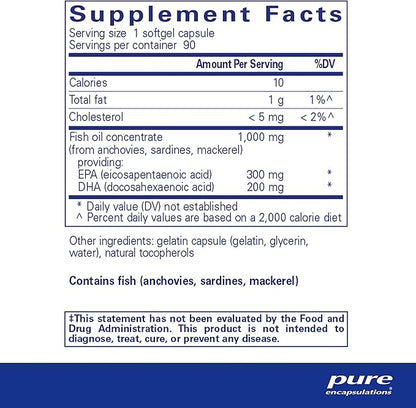 Pure Encapsulations EPA/DHA Essentials - Fish Oil Concentrate Supplement to Support Cardiovascular Health - Premium EPA & DHA Supplement with Omega 3-90 Softgel Capsules