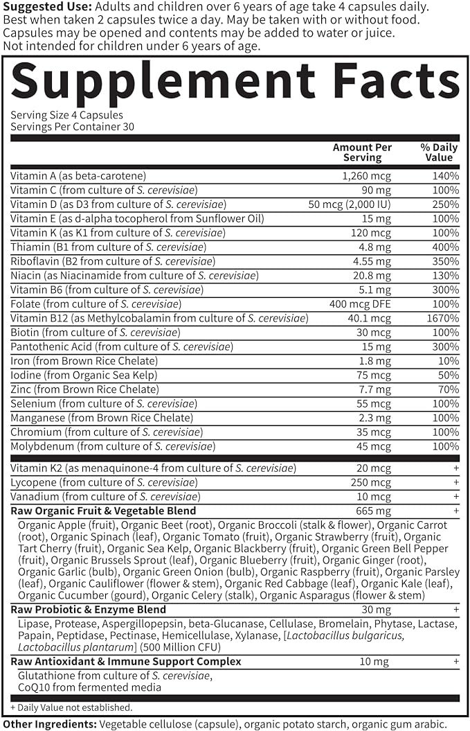 Garden of Life Multivitamin for Women, Men & Kids Age 6 and up, Vitamin Code Family Multi - 120 Vegetarian Capsules, Whole Food Vitamins, Food Blend & Probiotics, Gluten Free Dietary Supplements