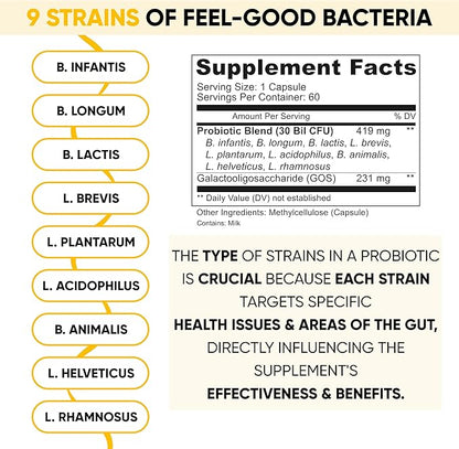Lifted Naturals Mood Boosting Probiotic 30 Billion CFU - Mood Support Supplement, Prebiotics and Probiotics for Women & Men, Acidophilus Lactobacillus Probiotic, Shelf Stable & Non-GMO, 60 Capsules
