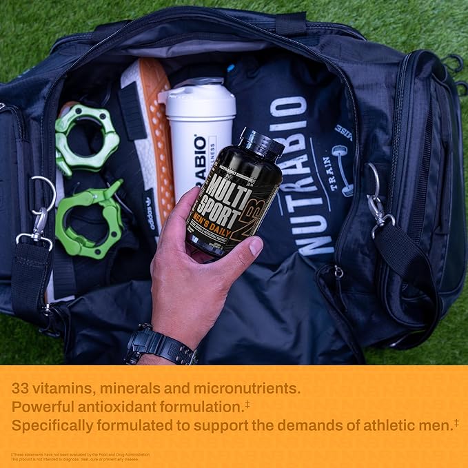 NutraBio Multisport for Men - Mens MultiVitamin - 33 Vitamins, Minerals, Micronutrients - Rich in Antioxidants - Supports Peak Athletic Performance, Energy, Metabolism (120 Vegetable Capsules)