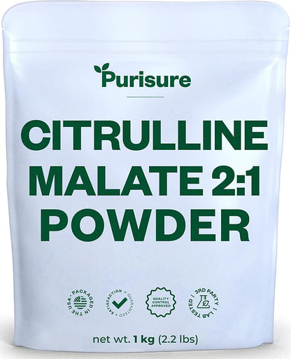 Citrulline Malate 2:1 Powder, 1 kg, Citrulline Supplement and Citrulline Nitrate for Strength Performance and Energy, Pre-Workout L Arginine L Citrulline Supplement Powder, 334 Servings