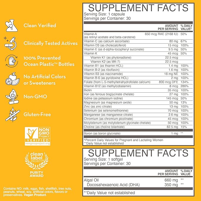 HUM Womb Service Prenatal & Postnatal Vitamins Combo Pack - OBGYN Formulated Vegan Prenatal Vitamins - Clean Daily Pre-to-Post Pregnancy Support with Choline