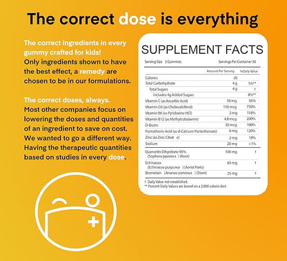 A Dose of Immunity Kids Quercetin with Vitamin C, Zinc, Vitamin D, 100mg Quercetin Bromelain, Echinacea, Lung Immune Support Supplement, Immune Defense, Immunity Booster, 60 Gummy Count (Pack of 1)