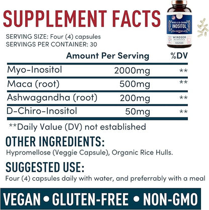 Myo-Inositol & D-Chiro Inositol Supplement - Optimal 40:1 Ratio Balanced Inositol Supplements - Womens Healthy Ovarian Support and Fertility Multivitamin - 120 Vegan Capsules, 30-Day Supply
