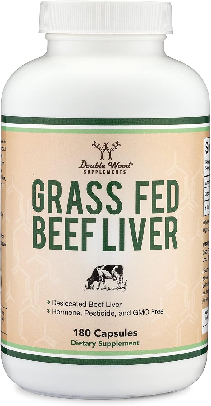 Beef Liver Capsules (1,000mg of Grass Fed, Desiccated Beef Liver per Serving, 180 Capsules, 3 Month Supply) Beef Liver Supplement for Digestion, Immune Health, Energy, and Wellness by Double Wood