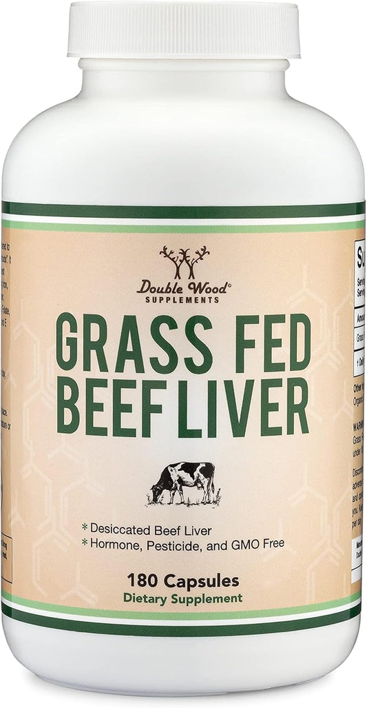 Beef Liver Capsules (1,000mg of Grass Fed, Desiccated Beef Liver per Serving, 180 Capsules, 3 Month Supply) Beef Liver Supplement for Digestion, Immune Health, Energy, and Wellness by Double Wood