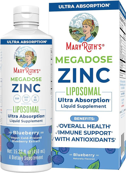 MaryRuth Organics Nutritional Supplement | Liposomal Liquid Zinc Supplement with Vitamin E | Overall Health and Skin Care | Blueberry | Vegan, Non-GMO, Gluten Free, No Sugar Added | 15.22 Fl Oz