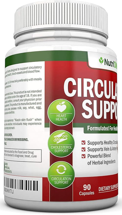 Blood Circulation Support - All Herbal Supplement For Healthy Blood Flow, Arteries & Veins - Promotes Leg Comfort - With Hawthorn, Niacin, L-Arginine, Butcher’s Broom, Cayenne Pepper, Horse Chestnut