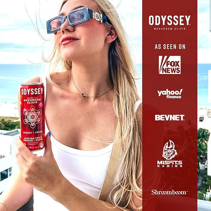 Odyssey Elixir Functional Beverage - Adaptogen Drink with Lions Mane, Cordyceps, L Theanine & Green Tea Caffeine - for Cognition, Energy & Mood Boost - 0 Added Sugar - Variety Pack - 12 Fl oz, 12 Pack